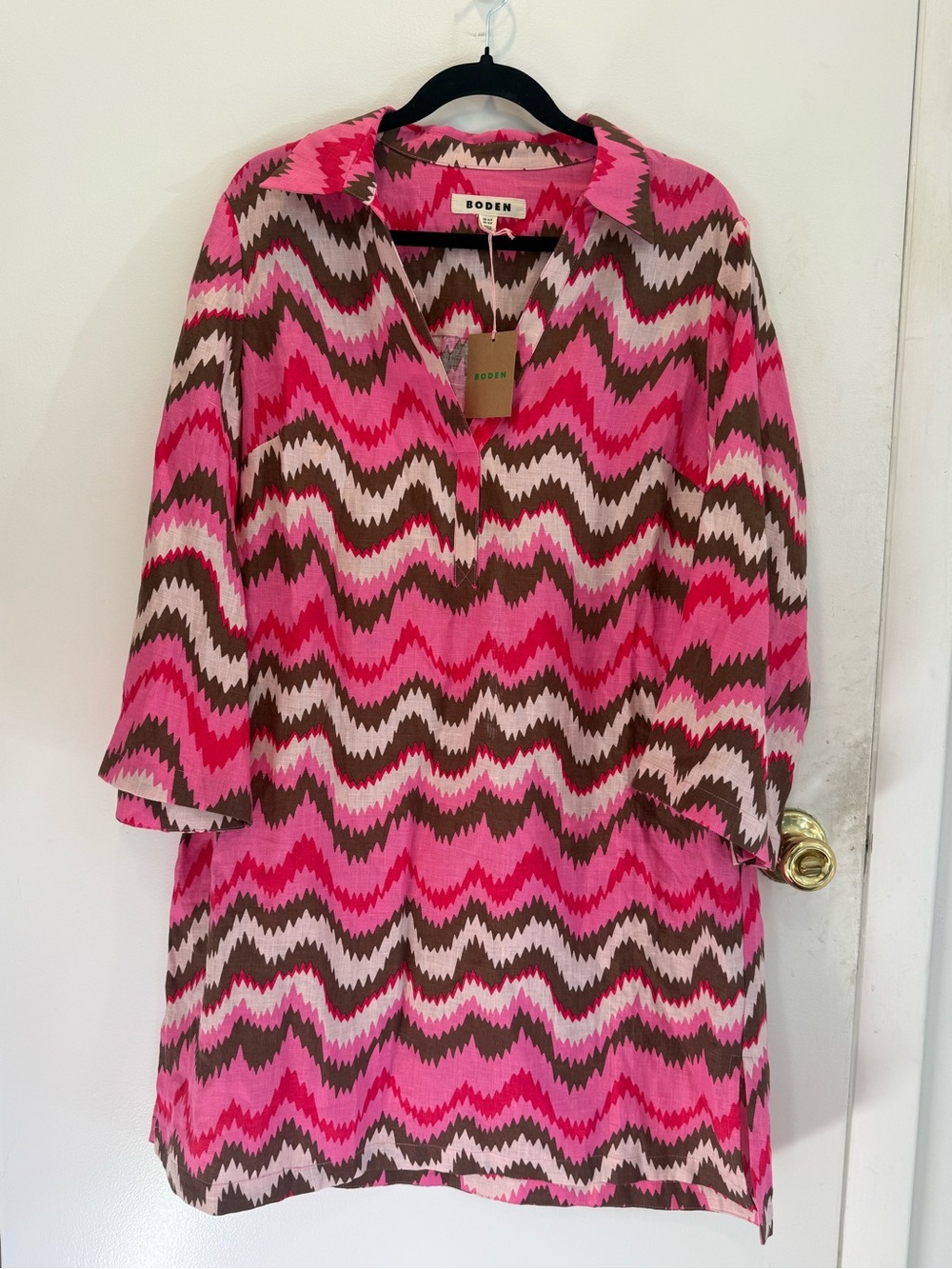 Boden Pink and Brown Chevron Mini Dress